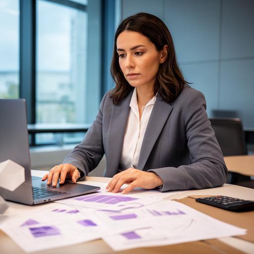 Directora financiera revisando gráficos de costes en una mesa de trabajo